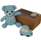 Maviş Ayıcık ve Arabası Amigurumi Organik Oyuncak Hediye Seti - 1