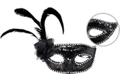 Siyah Renk Yandan Tüylü Güllü Gümüş Taşlı Pullu Maske 20x22 Cm - 1