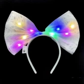 Rengarenk Led Işıklı Fiyonk Şekilli Tül Parti Tacı Beyaz Renk 25x25 Cm - 1