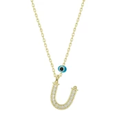 925 Ayar Gümüş Nazar Gold Ü Harfi Kadın Gümüş Kolye thumbnail 1