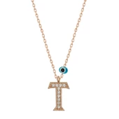 925 Ayar Gümüş Nazar Rose T Harfi Kadın Gümüş Kolye thumbnail 1