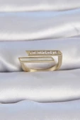 Pirinç Gold Renk Zirkon Taşlı Beyaz Sedef Detay Kadın Yüzük - 1