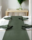 Haki Yeşil Özel Sınıf Keten, Organik, %100 Pamuklu, Servis Örtüsü - Runner - 2