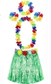 Yetişkin Ve Çocuk Uyumlu Luau Aloha Hawaii Yeşil Etek Ve Renkli Kolye Taç 2 Adet Bileklik Seti - 1
