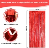 Kırmızı Renk Ekstra Metalize Parlak Saçaklı Arka Fon Perde İthal A Kalite 1x2 Metre - 1