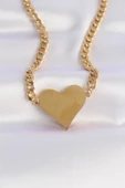316L Çelik Zincir Altın Renk Düz Plaka Kalp Kolye - TJ-BKO8642 thumbnail 1