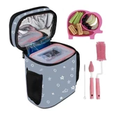 Çocuk Bebek Bakım Seti Termo Çantası Mama Tabağı Silikon Biberon Temizleme Fırçası - 1