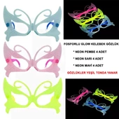 Fosforlu Kelebek Model Glow Parti Gözlüğü Karanlıkta Yanan Gözlükler 12 Adet - 1
