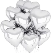 Metalize Parlak Gümüş Kalp Şekilli Uçan Balon Folyo 18 İnç 45 Cm 10 Adet - 1