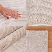 Kabartmalı Halı Dalga desenli Salon Halısı İskandinav Bohem tarzı yumuşak Halı Bej thumbnail 4