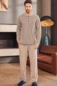 Mecit 22759 Erkek Kahverengi Şardonlu Büyük Beden Pijama Takımı - 1