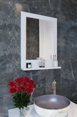Makbulce Safir Banyo Aynası, Dresuar,60X45 Beyaz Raflı Banyo Aynası - 2