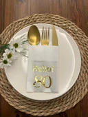 Gold Yaldızlı Beyaz Cepli Hello Seksen Yaş Peçete 12 Adet 40x40 - 1