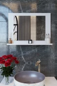 Makbulce Yakut Dresuar,60X45 Beyaz Raflı Banyo Aynası Beyaz - 1