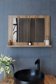 Makbulce Yakut Dresuar,60X45 Raflı Banyo Aynası Atlantik Çam - 1