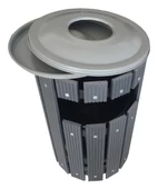 Safirkom Kompozit (Ahşap+Plastik) Yuvarlak Çöp Kovası Pencereli SÇ 15 P Antrasit (50 Lt.) - 3