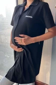 Mama Nakışlı Gömlek Yaka Hamile Gecelik - 2