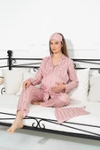 5'li Jakarlı Gül Kurusu Hamile Pijama Takımı - 3