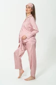 5'li Jakarlı Gül Kurusu Hamile Pijama Takımı - 2