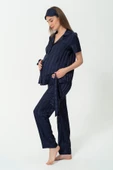 5'li Jakarlı  Lacivert Hamile Pijama Takımı - 2