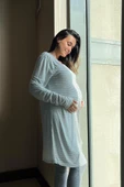 Pamuklu 4'lü Uyku Gözlüklü Gri Hamile Geceliği - 3