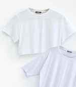 3'lü Crop Kısa  Kol ve Yarasa Kol Tshirt  Şort Takım - 2