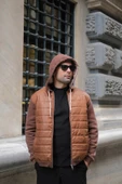 Kapitone Cepli Kapişonlu Fermuarlı Kahve Sweatshirt - 4