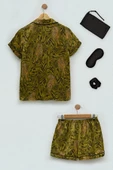 5'li Saten Kaplan Desen Yeşil Pijama Şort Takım - 2