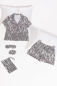 5'li Zebra Desenli Saten Pijama Şort Takım - 1