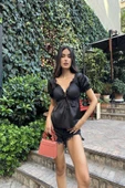 5'li İçeride&Dışarıda Fırfırlı Siyah Pijama Takım - 7
