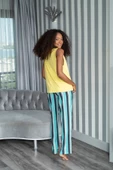 2'li Çizgili Viskon Sarı Atlet Pijama Takımı thumbnail 5