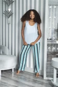 2'li Çizgili Viskon Mavi Atlet Pijama Takım thumbnail 2
