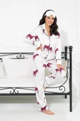 6'lı Zebra Desen Ekru Saten Pijama Takımı - 6