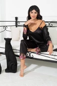 6'lı Saten Brodeli Siyah Pijama Takım - 5