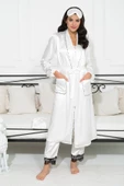 6'lı Dantel Detaylı Sabahlıklı Ekru Pijama Takım thumbnail 6