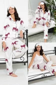 6'lı Zebra Desen Ekru Saten Pijama Takımı - 2