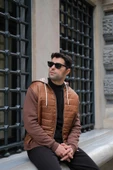 Kapitone Cepli Kapişonlu Fermuarlı Kahve Sweatshirt - 1