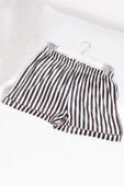 5'li Siyah Beyaz Çizgili Saten Pijama Şort Takım - 3