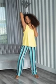2'li Çizgili Viskon Sarı Atlet Pijama Takımı thumbnail 4