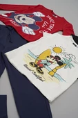 4'lü Mickey Mouse Baskılı Bej Tshirt Şort Pantolon Takım - 3