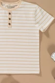Çizgili Garnili Düğmeli Taş Tshirt Şort Takım thumbnail 2
