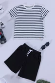 Çizgili Tshirt Şort Siyah Takım thumbnail 2