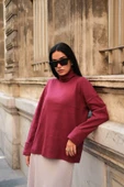 Kol Detaylı Balıkcı Yaka Boğazlı Bordo Bluz - 1