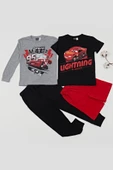 4'lü McQueen Baskılı Tshirt Şort Pantolon Siyah Takım - 2