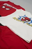 4'lü SPİDER-MAN Baskılı Tshirt Şort Pantolon Kırmızı Takım - 5
