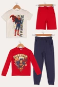 4'lü Süpermen Baskılı Tshirt Şort Pantolon Takım - 1