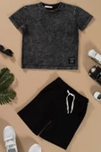 Batik Yıkamalı Siyah Tshirt Şort Takım - 1
