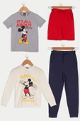 4'lü Mickey Mouse Baskılı Tshirt Şort Pantolon Takım - 1