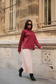 Kol Detaylı Balıkcı Yaka Boğazlı Bordo Bluz - 5