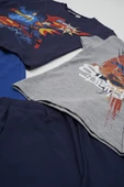 4'lü Süper Man Baskılı Lacivert Tshirt Şort Pantolon Takım - 3